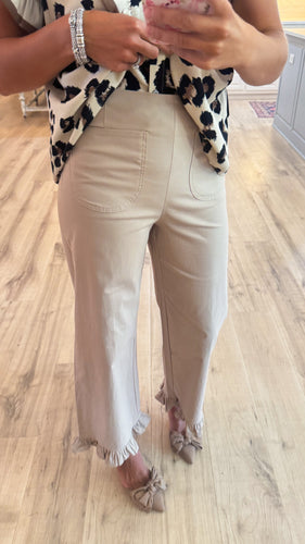 Taupe Straight Leg Ruffle Hem Pants