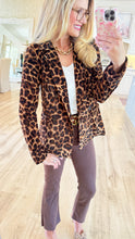Camel and Brown Leopard Print Velvet Blazer