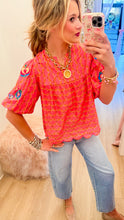 Pink Multi Puff Sleeve Scallop Hem Top