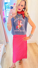 Red and Pink Stripe Midi Skirt