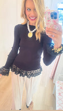 Black Long Sleeve Lace Hem Top