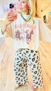 Stone Grey Cheetah Print Mineral Washed Wide Leg Pants