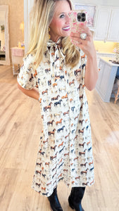 Cream Horse Print Midi Dress