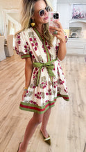 Ecru Floral Pattern Puff Sleeve Mini Dress