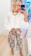 Cream Beige Floral Barrel Pants
