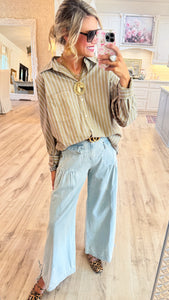 Dark Mushroom Stripe Oversize Top