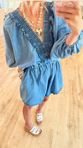 Denim V Neck Romper