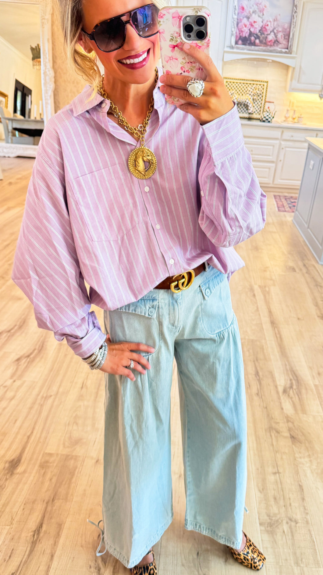 Dusty Lavender Stripe Oversize Top