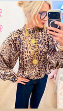 Camel Animal Print Balloon Sleeve Top