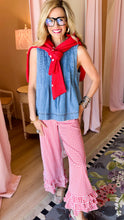 Denim Pintuck Pleated Sleeveless Top