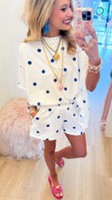 Off White and Royal Blue Polka Dot French Terry Set