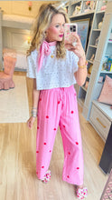 Deal of the Day Pink and Red Polka Dot Linen Pants
