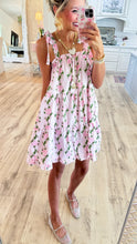 Pink Vintage Rose Shoulder Tie Mini Dress