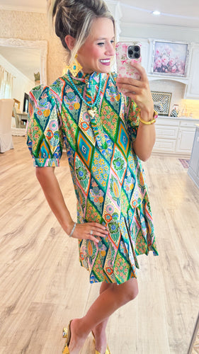 Uncle Frank Green Pleated Hem Dress