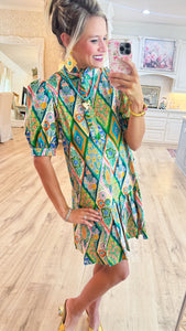 Uncle Frank Green Pleated Hem Dress