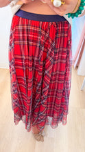Red Plaid Gathered Midi Skirt