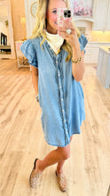 Denim Ruffle Button Down Mini Dress