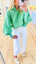 Cali Green Striped Ballon Sleeve Top