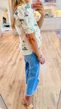 Cream Floral Print Lace Trim Top