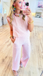 Pink and White Striped Pant Set