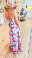 Pink Multi Plaid Fringe Hem Maxi Dress
