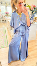 Dusty Blue Satin V-Neck Set