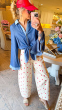 THML Blue Long Sleeve Button Down Tie Knot Top