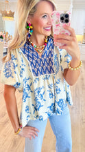 Blue Printed Boho Puff Sleeve Top
