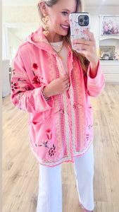 Deal of the Day Pink Embroidered Open Cardigan