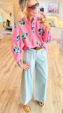 Pink Mix Floral Ruffle Neck Top