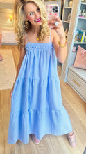 Light Blue Gingham Tiered Midi Dress