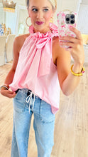 Pink Ruffle Neck Tie Sleeveless Top
