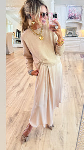 Champagne Soft Textured Knotted Sweater Top and Dress