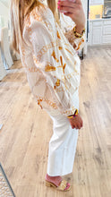 Beige Multi Chain Print Button Down Top