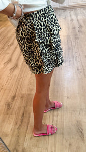 Leopard Denim Ruffled Shorts