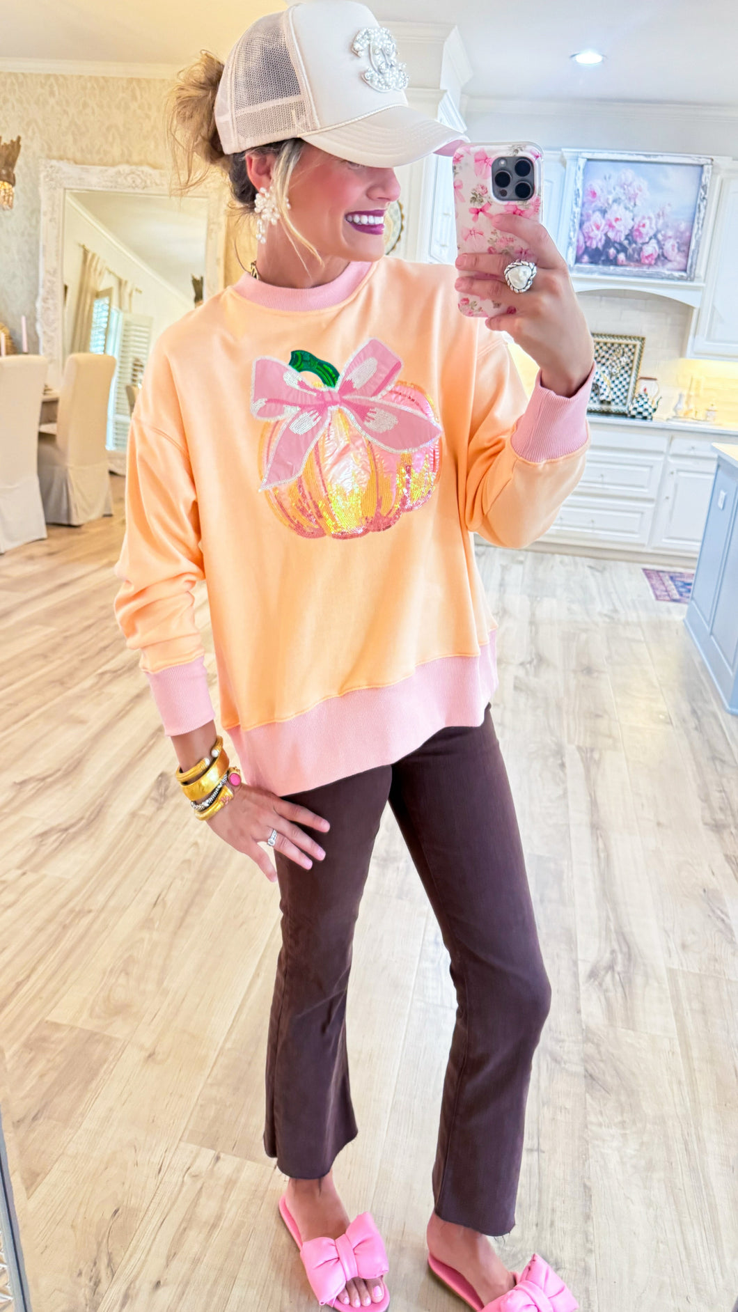 Orange Pumpkin Sequin Sweatshirt