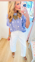 Light Blue and White Polka Dot Short Sleeve Cardigan