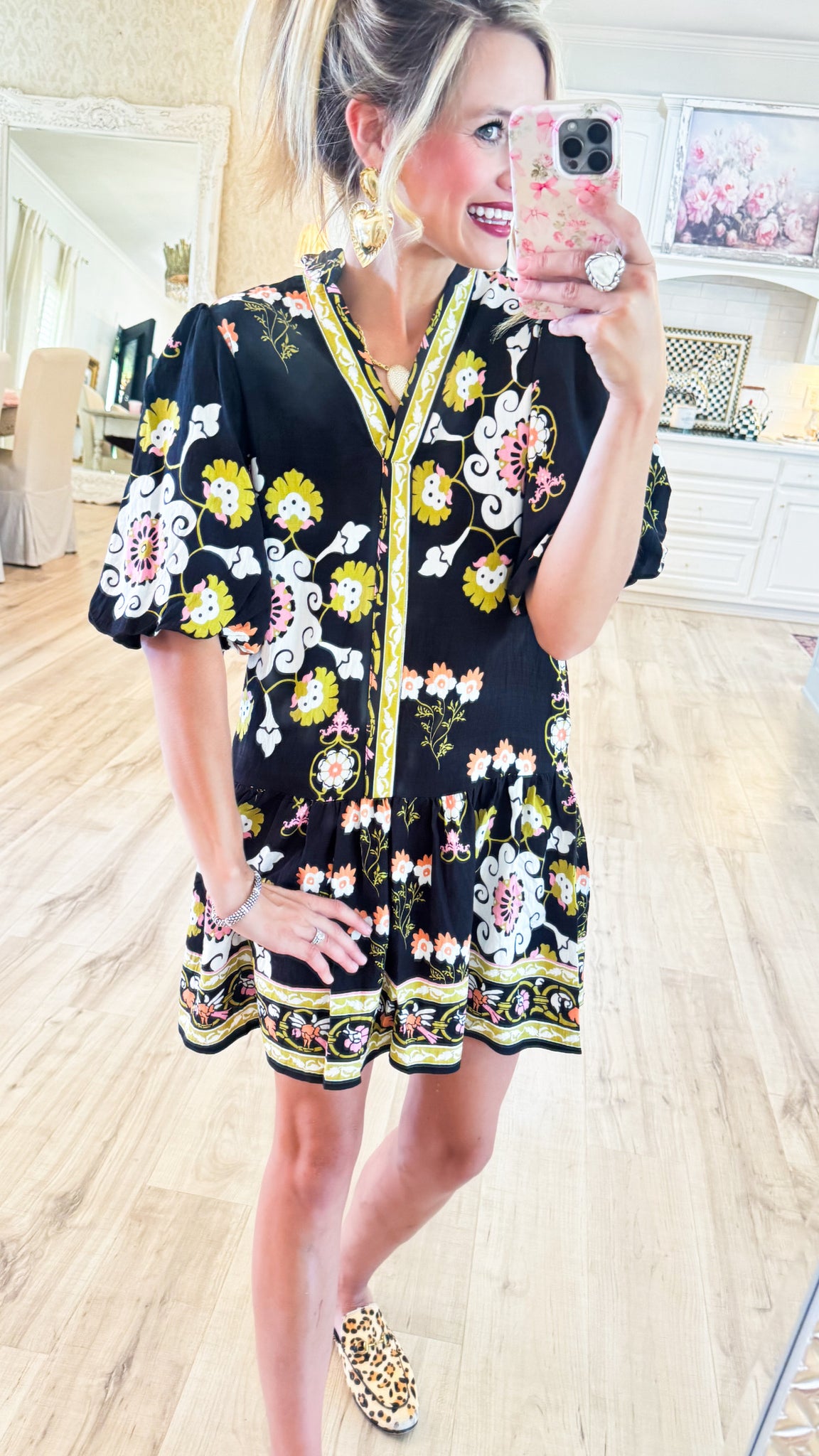 THML Black Floral Puff Sleeve Dress THML Black Floral Puff Sleeve Dress