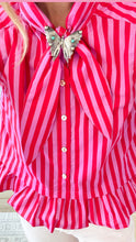 Red and Pink Striped Tie Neck Top