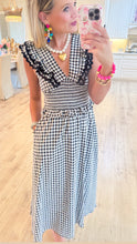 Black Gingham Midi Ruffle Dress