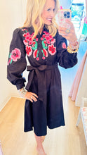 Black Floral Embroidered Midi Dress