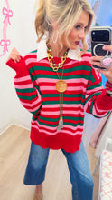 Pink, Red and Green Stripe Knit Sweater