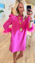 Hot Pink Feather Trim Shift Dress