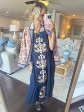 Navy Applique Midi Dress