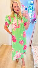 RESTOCK Lime Floral Ruffle Neck Midi Dress