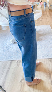 Mineral Washed Wide Leg Cuffed Jeans