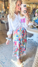 Pink and Blue Satin Vintage Building Midi Skirt