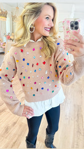 Nude Multi Color Jeweled Sweater