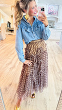 Coffee Ruffle Pearl Detailing Skirt