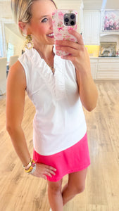 White Ruffle Detialed Workout Top